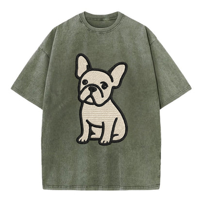 French Bulldog - Head tilt one ear up - Vintage T-shirt - Army Green