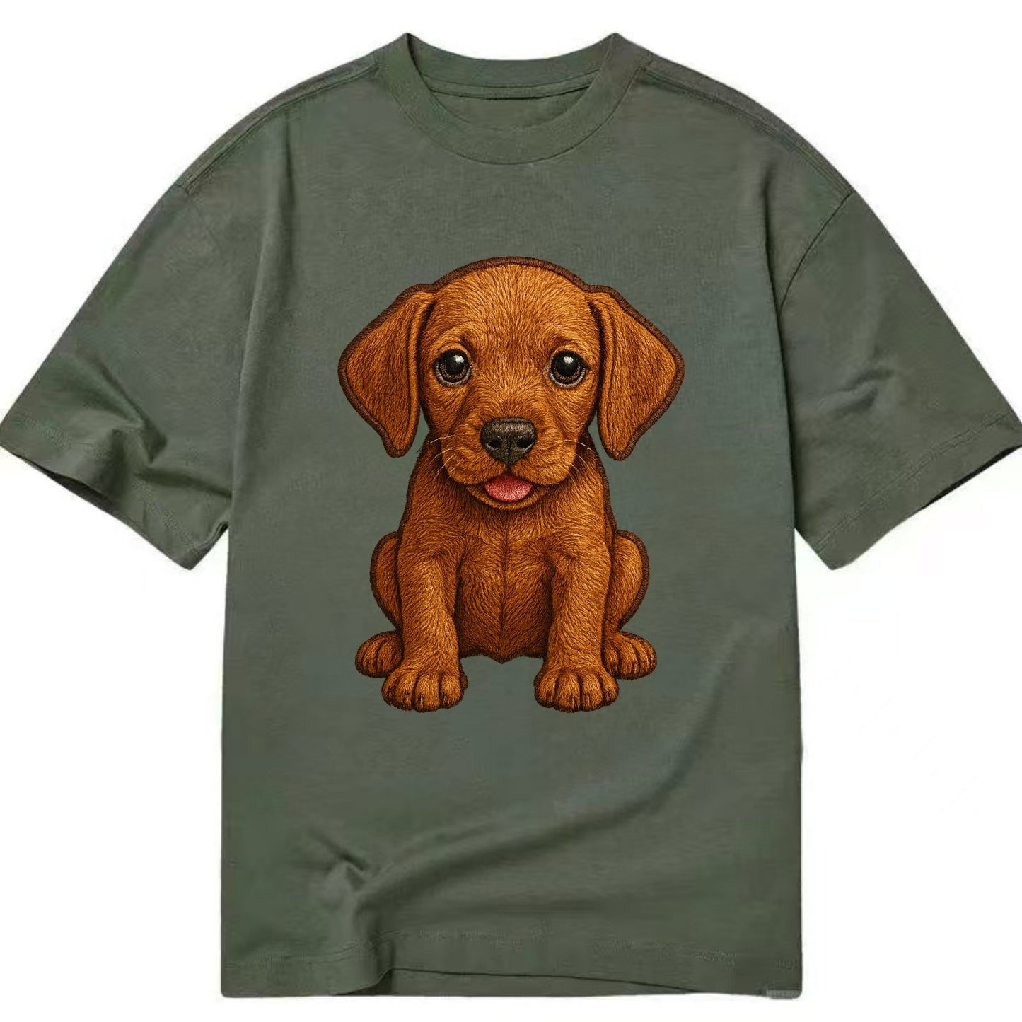 Baby Vizsla Puppy - golden rust coat, soulful eyes, athletic build, front-facing, - Classic T-shirt - Army Green