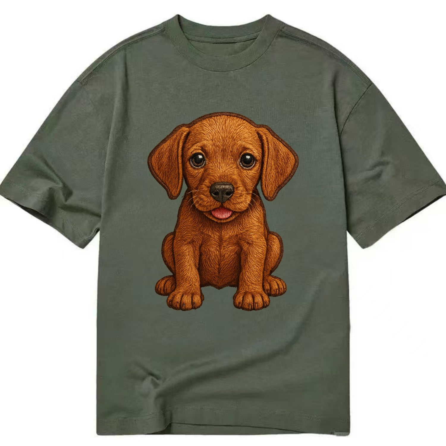 Baby Vizsla Puppy - golden rust coat, soulful eyes, athletic build, front-facing, - Classic T-shirt - Army Green