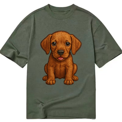 Baby Vizsla Puppy - golden rust coat, soulful eyes, athletic build, front-facing, - Classic T-shirt - Army Green