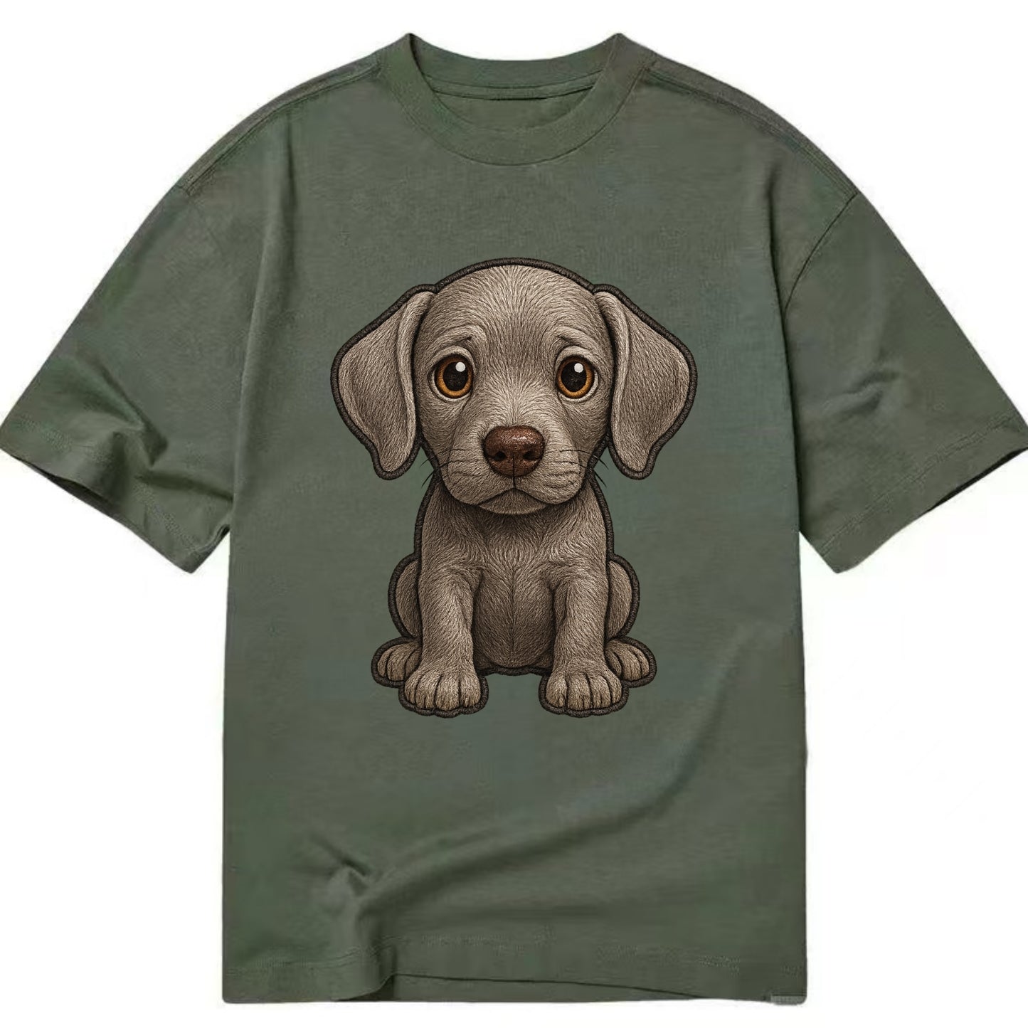 Baby Weimaraner Puppy - silver-gray coat, amber eyes, sleek body, front-facing, - Classic T-shirt - Army Green