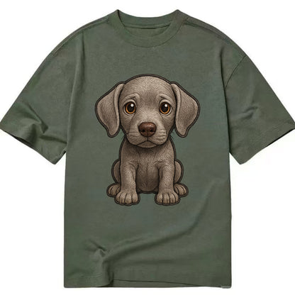 Baby Weimaraner Puppy - silver-gray coat, amber eyes, sleek body, front-facing, - Classic T-shirt - Army Green