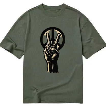 Peace sign hand gesture - anti-war movement ink brushstrokes - Classic T-shirt - Army Green