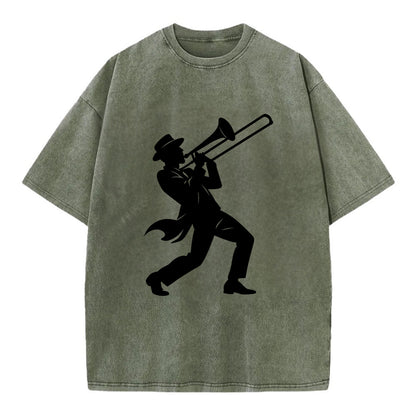 Trombone player jazz improvisation - Vintage T-shirt - Army Green