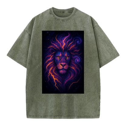 Regal lion with mane made of electric currents, neon yellow and hot pink energy - Vintage T-shirt - Army Green