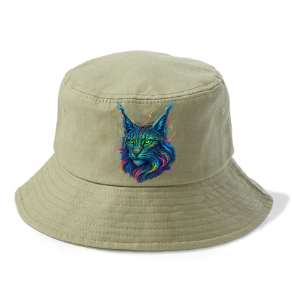 Wild lynx with ear tufts transforming into liquid mercury flows, silver and gold - Bucket Hat - Army Green