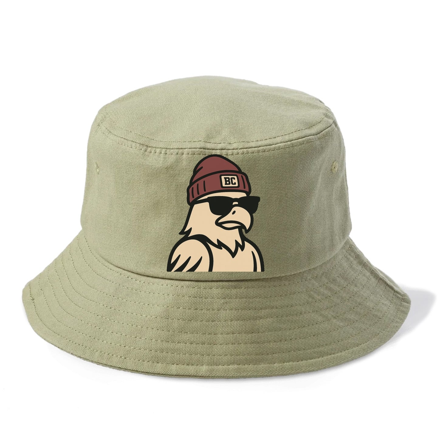 Chestnut Hill Eagle wearing Boston College beanie with BC patch - Bucket Hat - Army Green