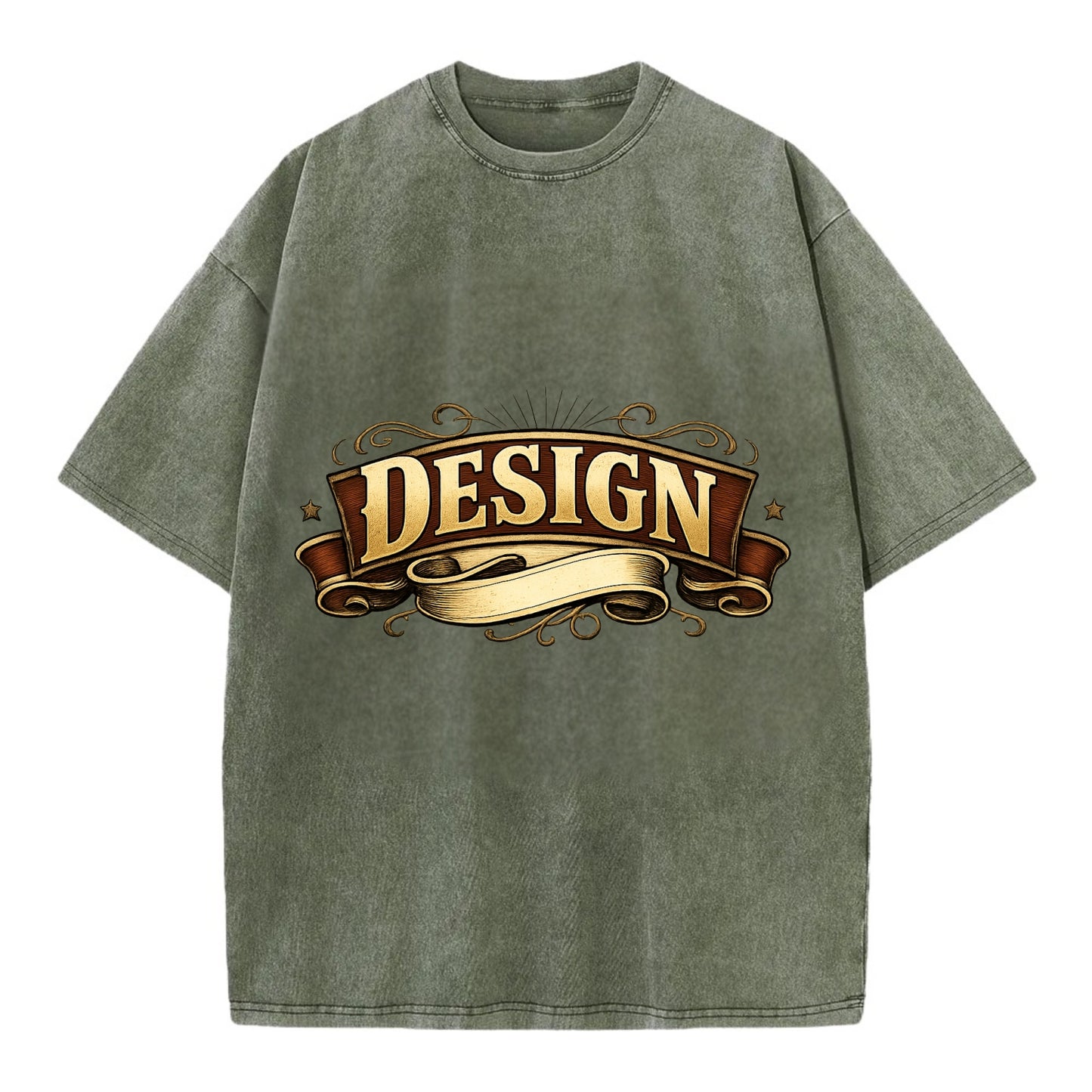 Bold typography design - "DESIGN" - intentional creation, aesthetic planning - Vintage T-shirt - Army Green