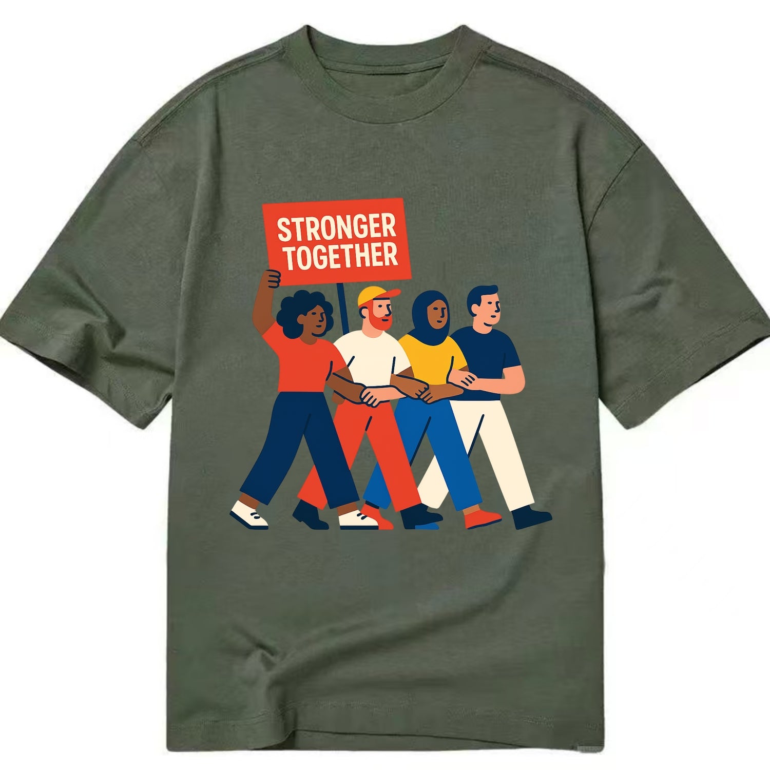Peaceful protesters marching with linked arms - "Stronger Together" - solidarity - Classic T-shirt - Army Green