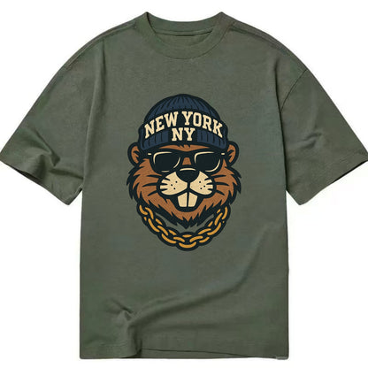 {"animal":"beaver","locationText":"NEW YORK","initials":"NY","beanieColor":"navy", - Classic T-shirt - Army Green