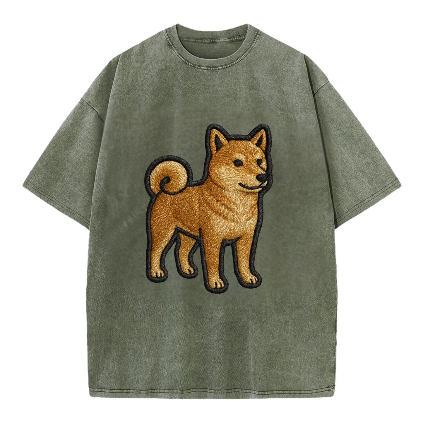 Shiba Inu - Trendy Japanese dog logo wit - Vintage T-shirt - Army Green