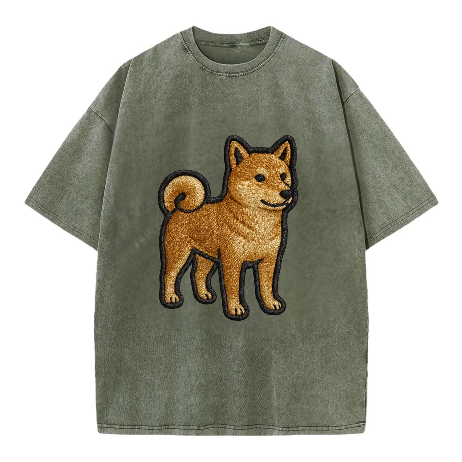 Shiba Inu - Trendy Japanese dog logo wit - Vintage T-shirt - Army Green