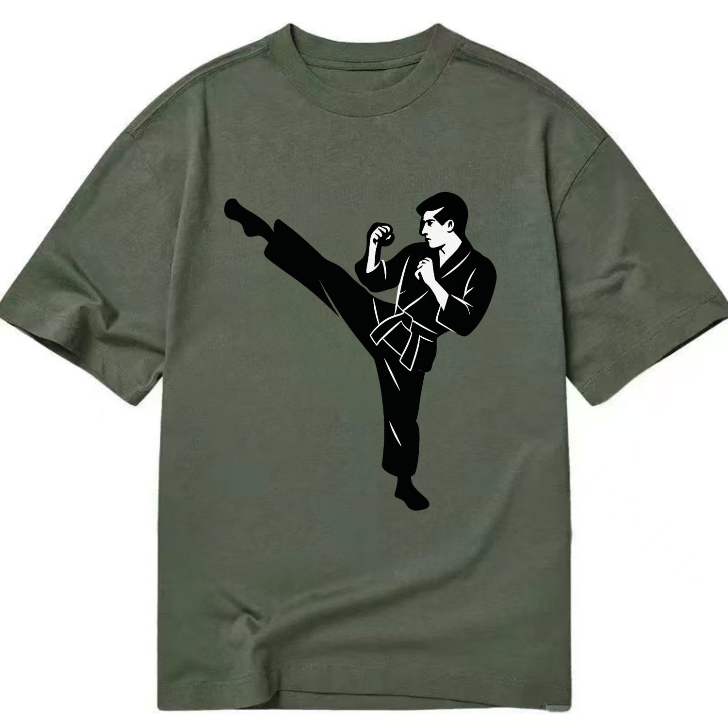 Martial artist performing a high kick - Classic T-shirt - Army Green