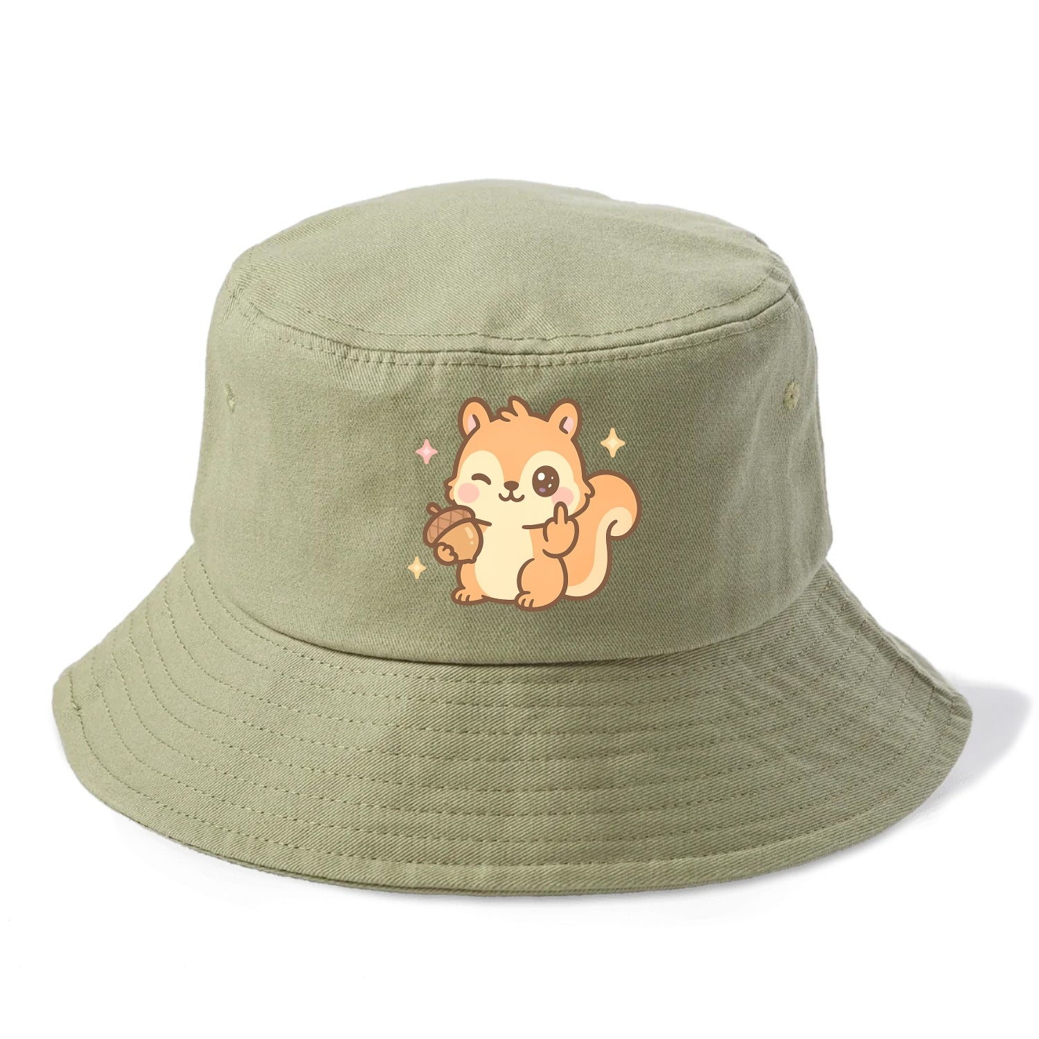 sweet squirrel holding acorn in one paw, flipping off with the other - Bucket Hat - Army Green