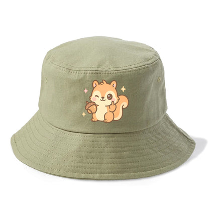sweet squirrel holding acorn in one paw, flipping off with the other - Bucket Hat - Army Green
