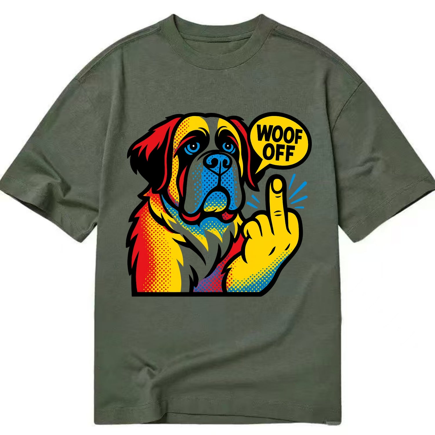 Saint Bernard with gentle giant face and droopy jowls, huge paw raised - Classic T-shirt - Army Green