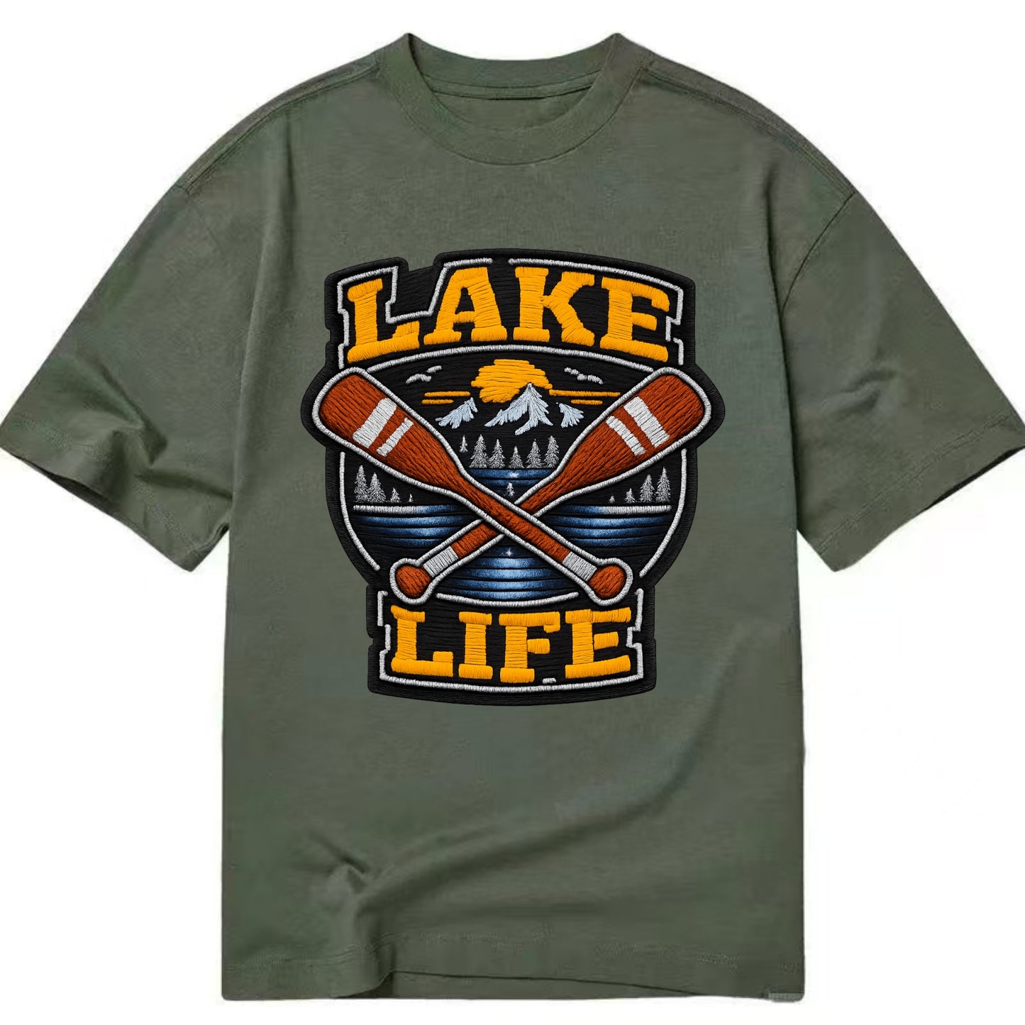 CANOE PADDLE - wooden paddle crossed in brown and cream , lake life - Classic T-shirt - Army Green