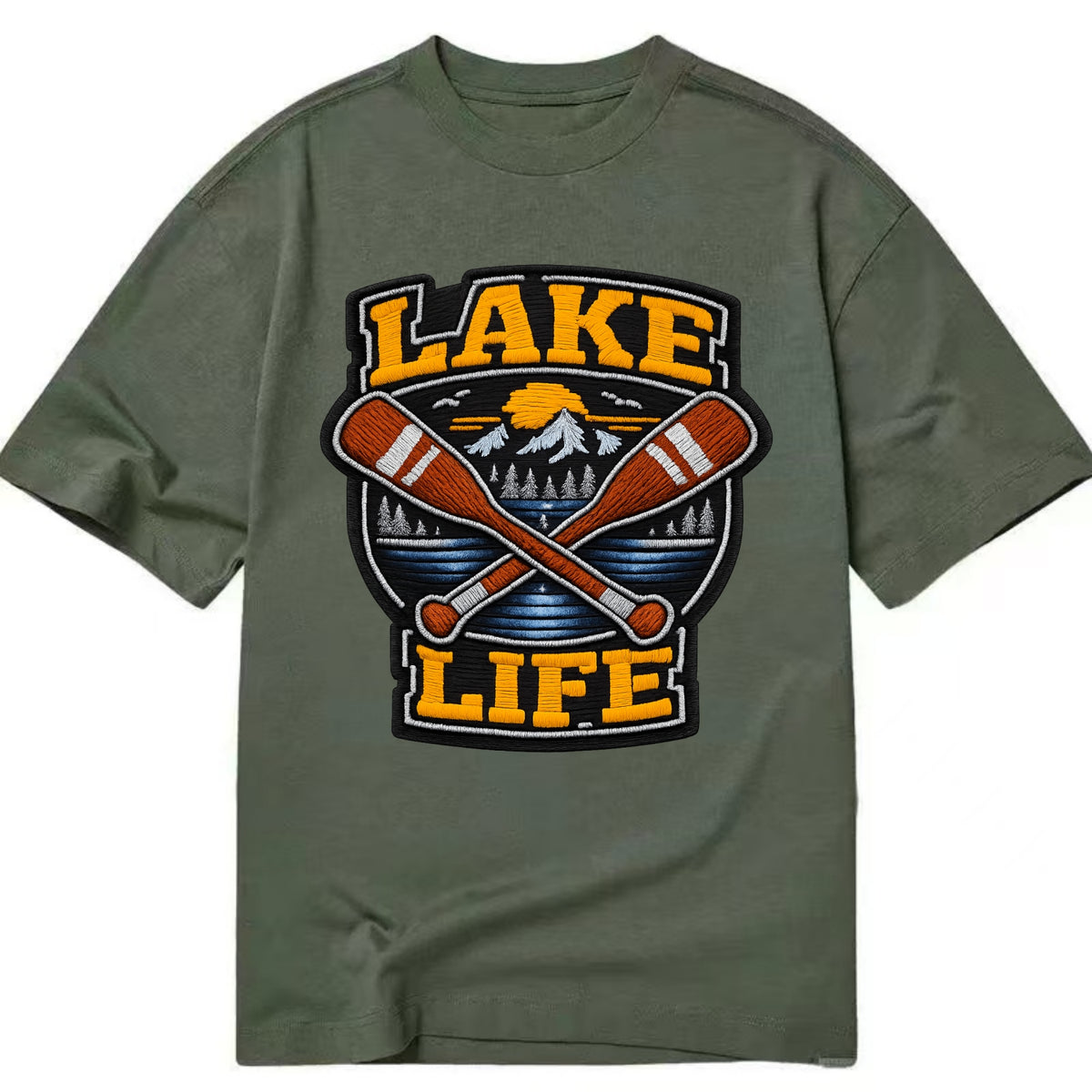 CANOE PADDLE - wooden paddle crossed in brown and cream , lake life - Classic T-shirt - Army Green