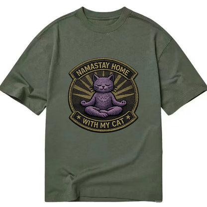 NAMASTAY HOME WITH MY CAT - yoga cat in purple , introvert cat - Classic T-shirt - Army Green