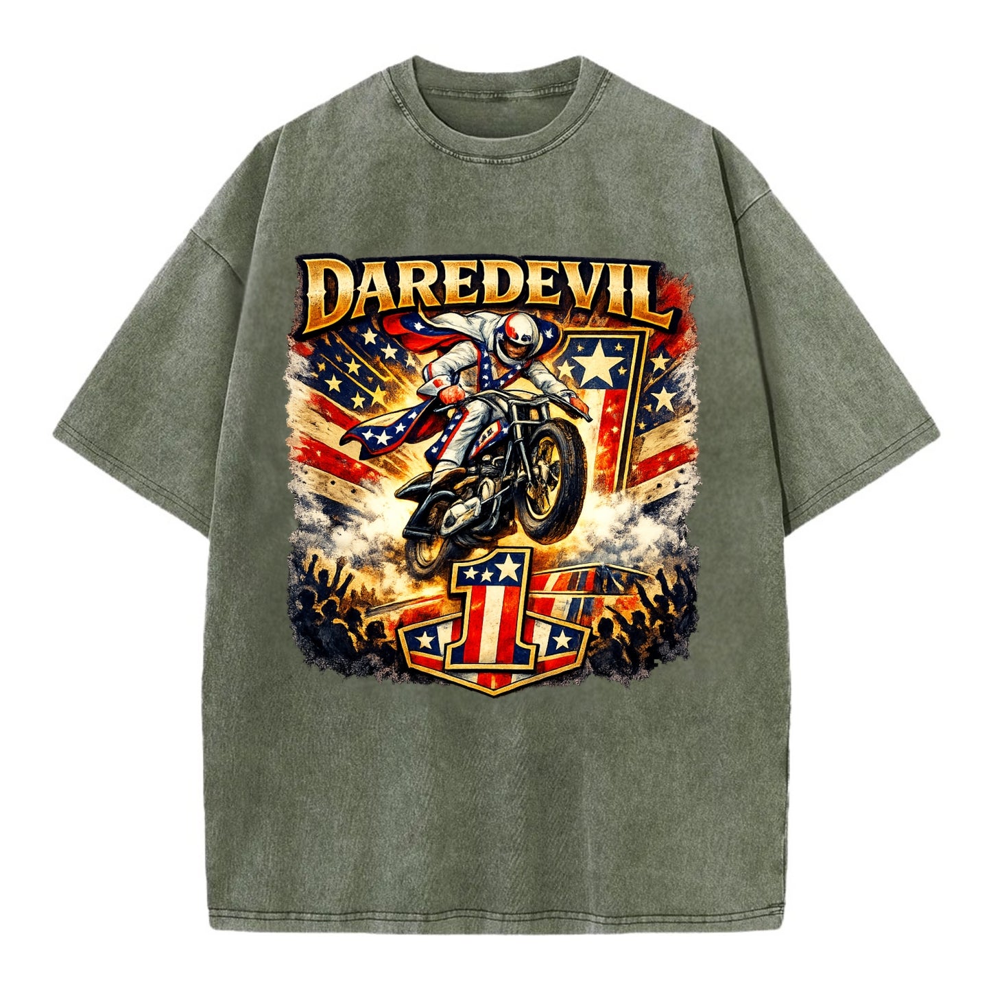 Daredevil Stunt Rider - Vintage T-shirt - Army Green