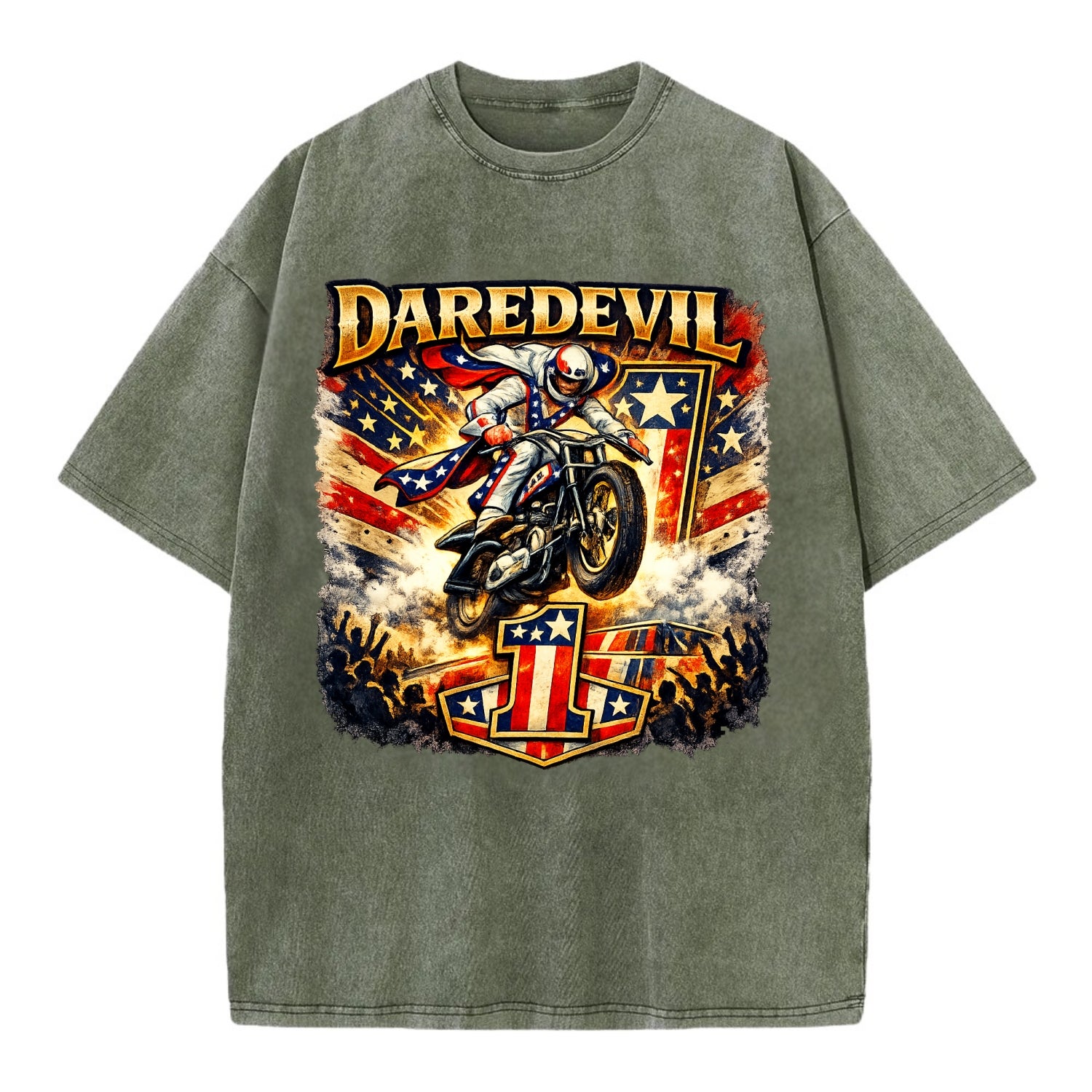 Daredevil Stunt Rider - Vintage T-shirt - Army Green