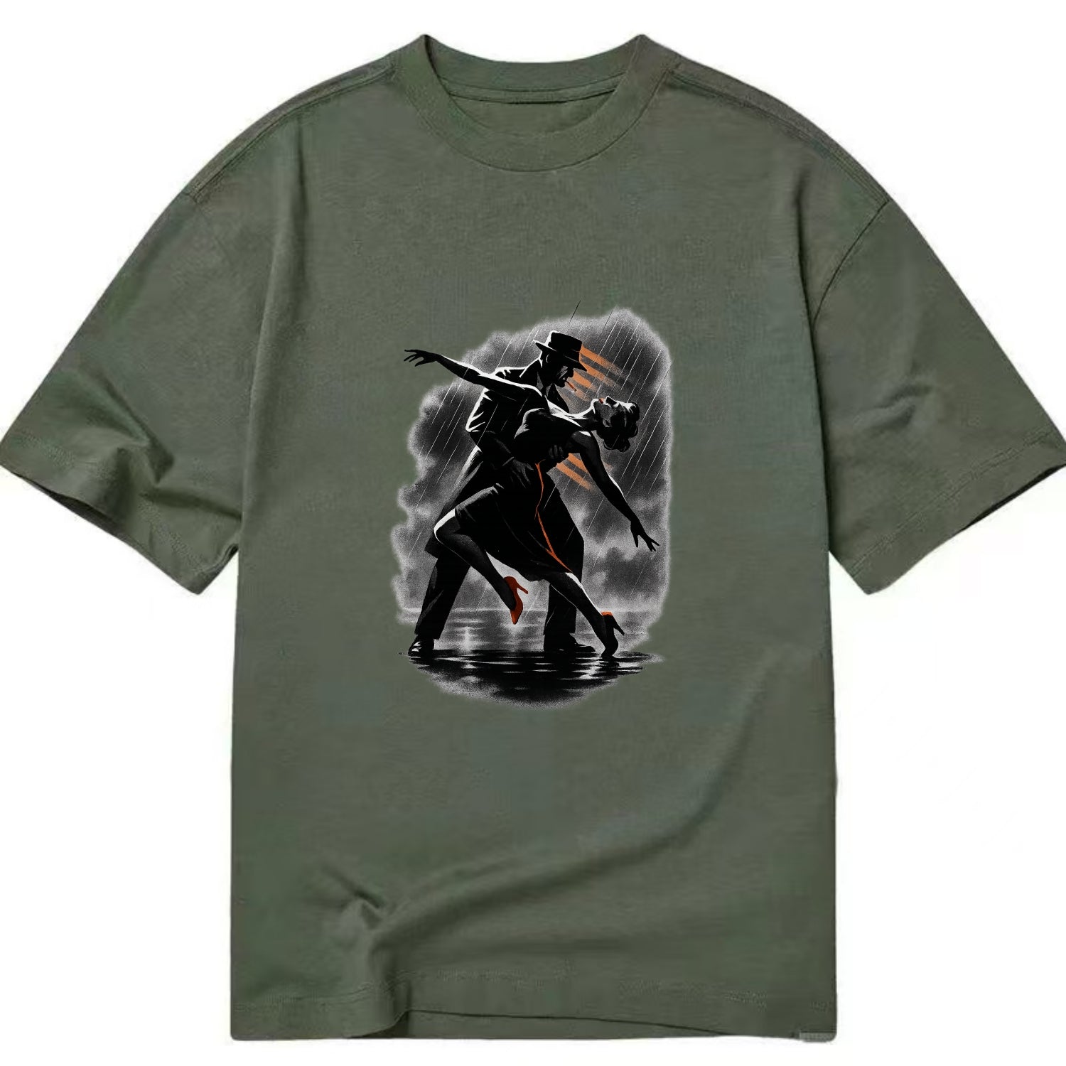romantic dance pose with woman lifted in the air at lakeside - Classic T-shirt - Army Green