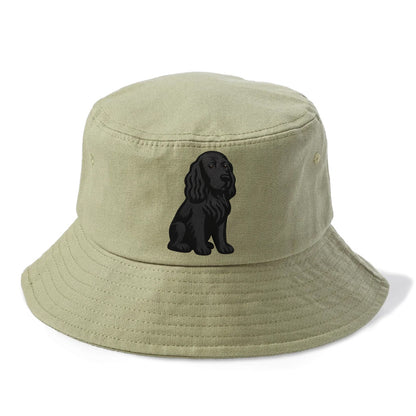 Field Spaniel - Black silky coat embroidered pose - Bucket Hat - Army Green