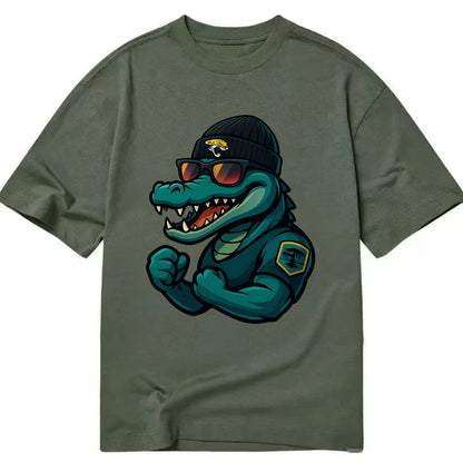 Jacksonville Alligator wearing Jaguars beanie with swamp patch and wayfarer - Classic T-shirt - Army Green