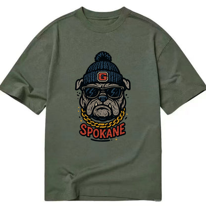 Spokane Bulldog wearing Gonzaga beanie with G patch - Classic T-shirt - Army Green