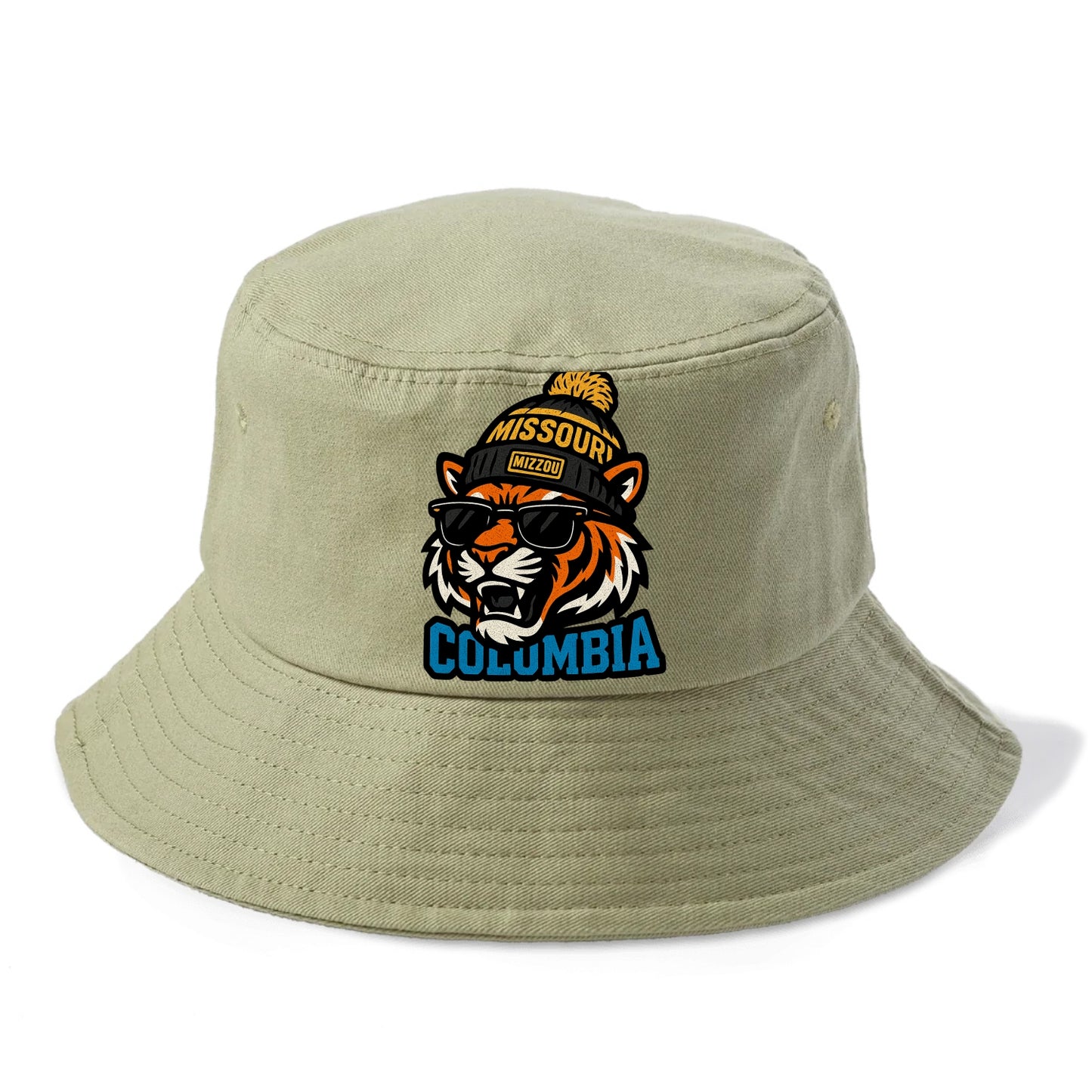 Columbia Tiger wearing Missouri beanie with Mizzou patch - Bucket Hat - Army Green
