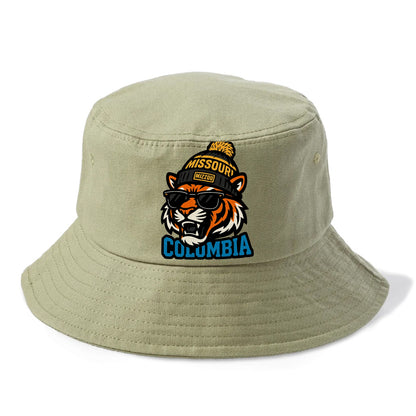 Columbia Tiger wearing Missouri beanie with Mizzou patch - Bucket Hat - Army Green