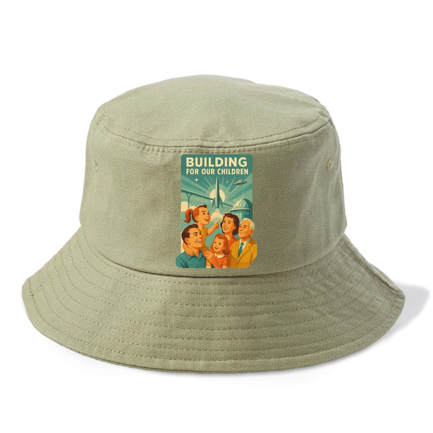 Multiple generations celebrating progress together - "Building for Our Children" - - Bucket Hat - Army Green
