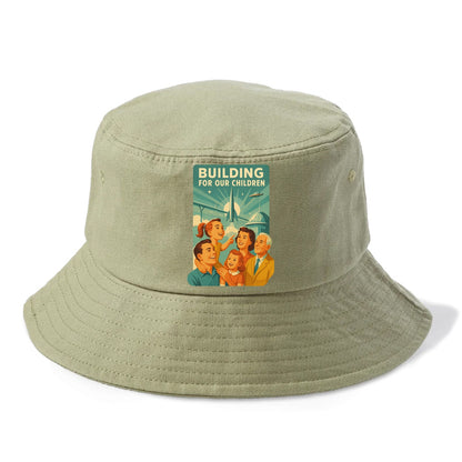 Multiple generations celebrating progress together - "Building for Our Children" - - Bucket Hat - Army Green