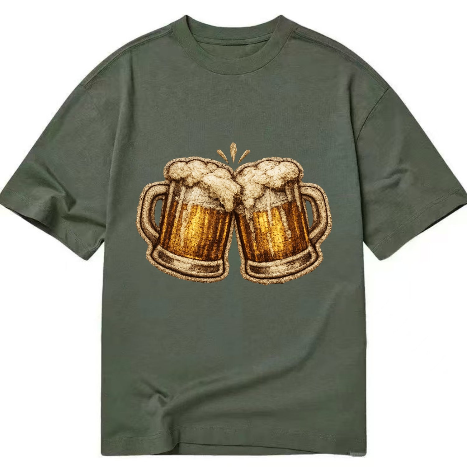BEER MUG CHEERS - frosty beer stein in gold and amber , brewery - Classic T-shirt - Army Green
