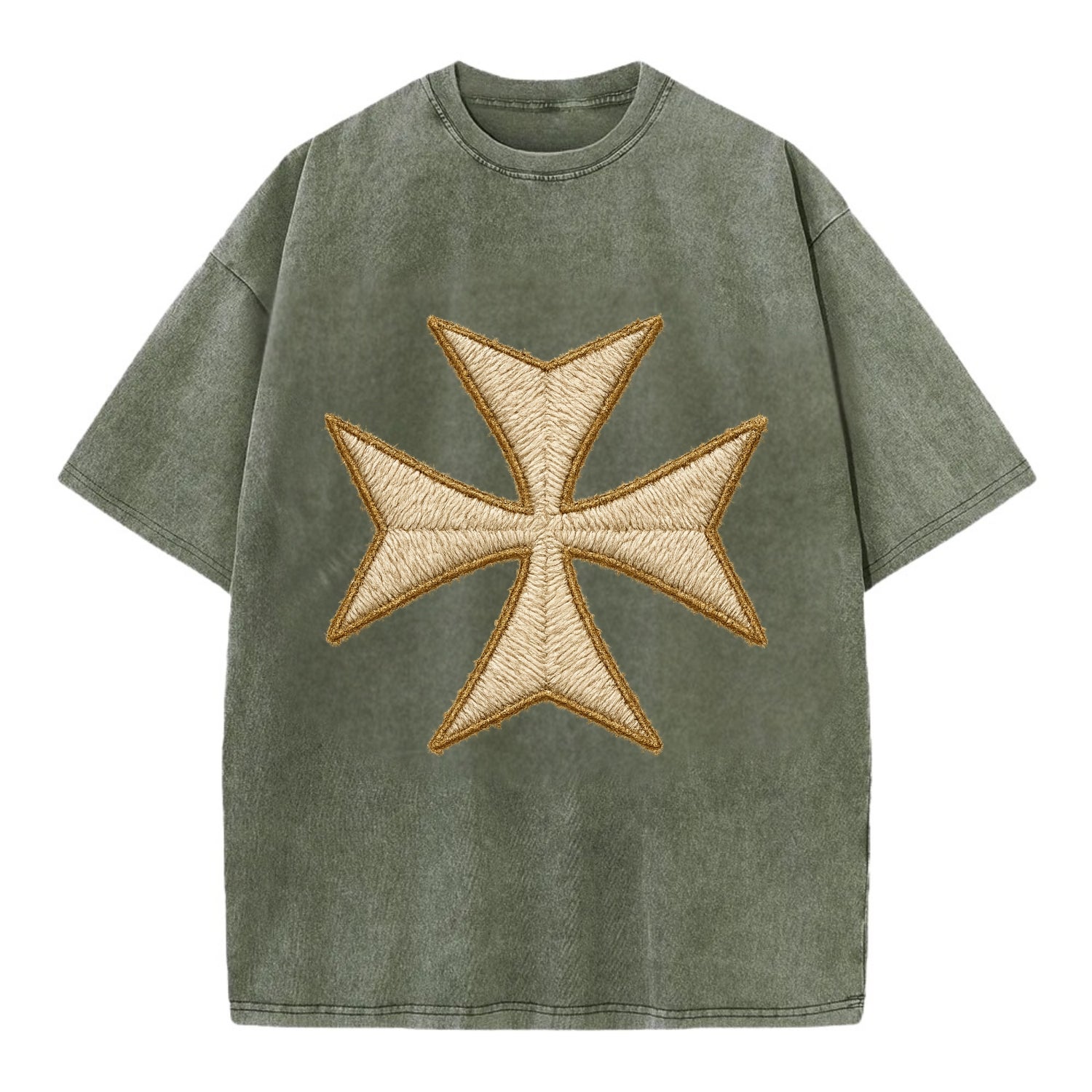 Hospitaller Cross  - Vintage T-shirt - Army Green