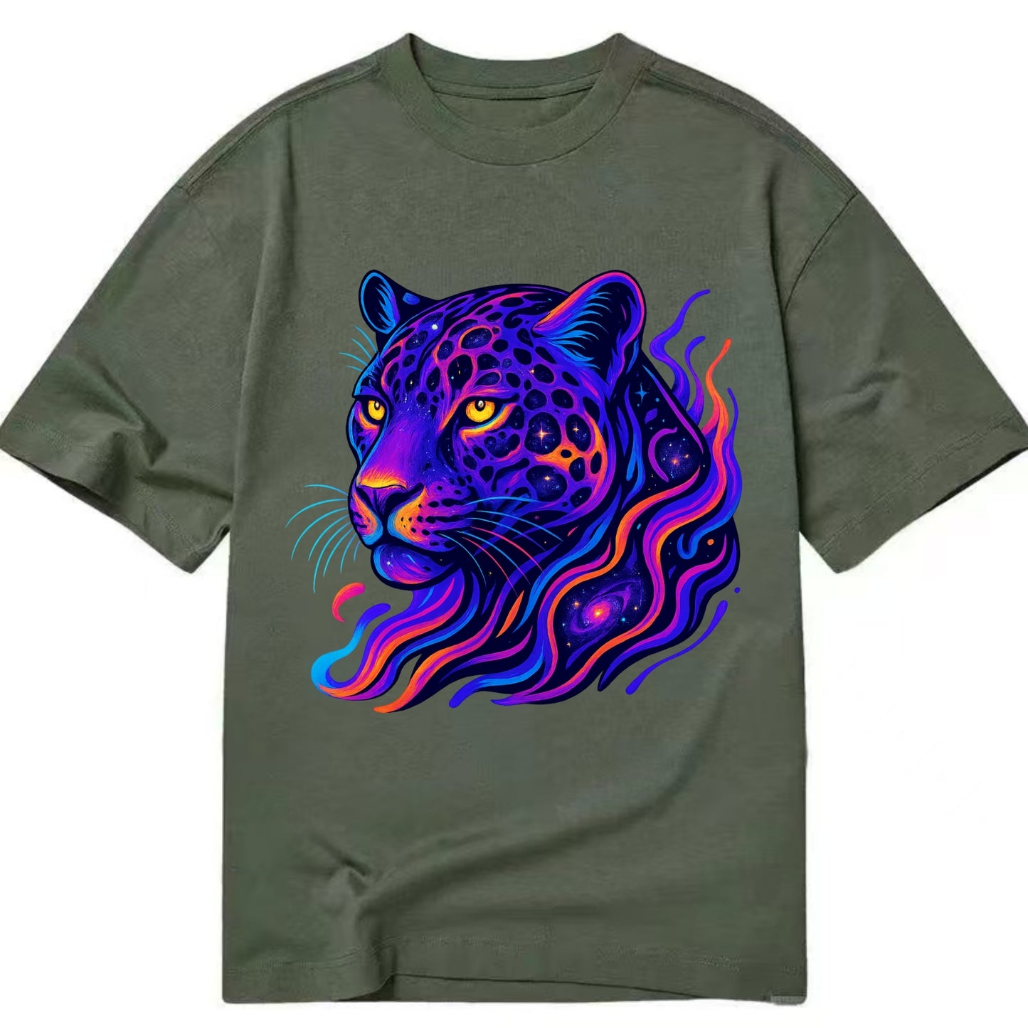 Powerful jaguar with rosettes containing miniature galaxies, cosmic purple and - Classic T-shirt - Army Green