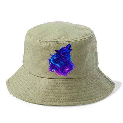 Noble wolf with flowing fur that transforms into aurora borealis streams, cyan and - Bucket Hat - Army Green