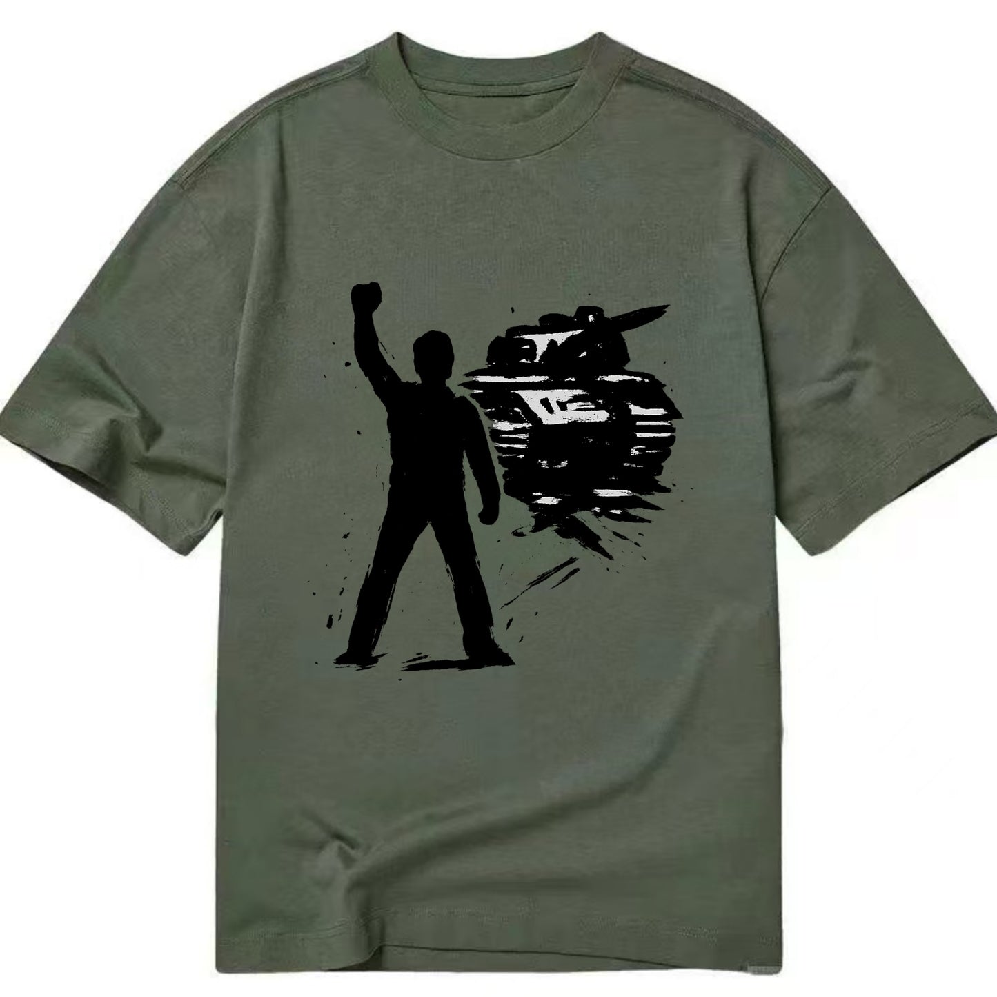 Single figure standing against tank - courage and resistance ink art - Classic T-shirt - Army Green