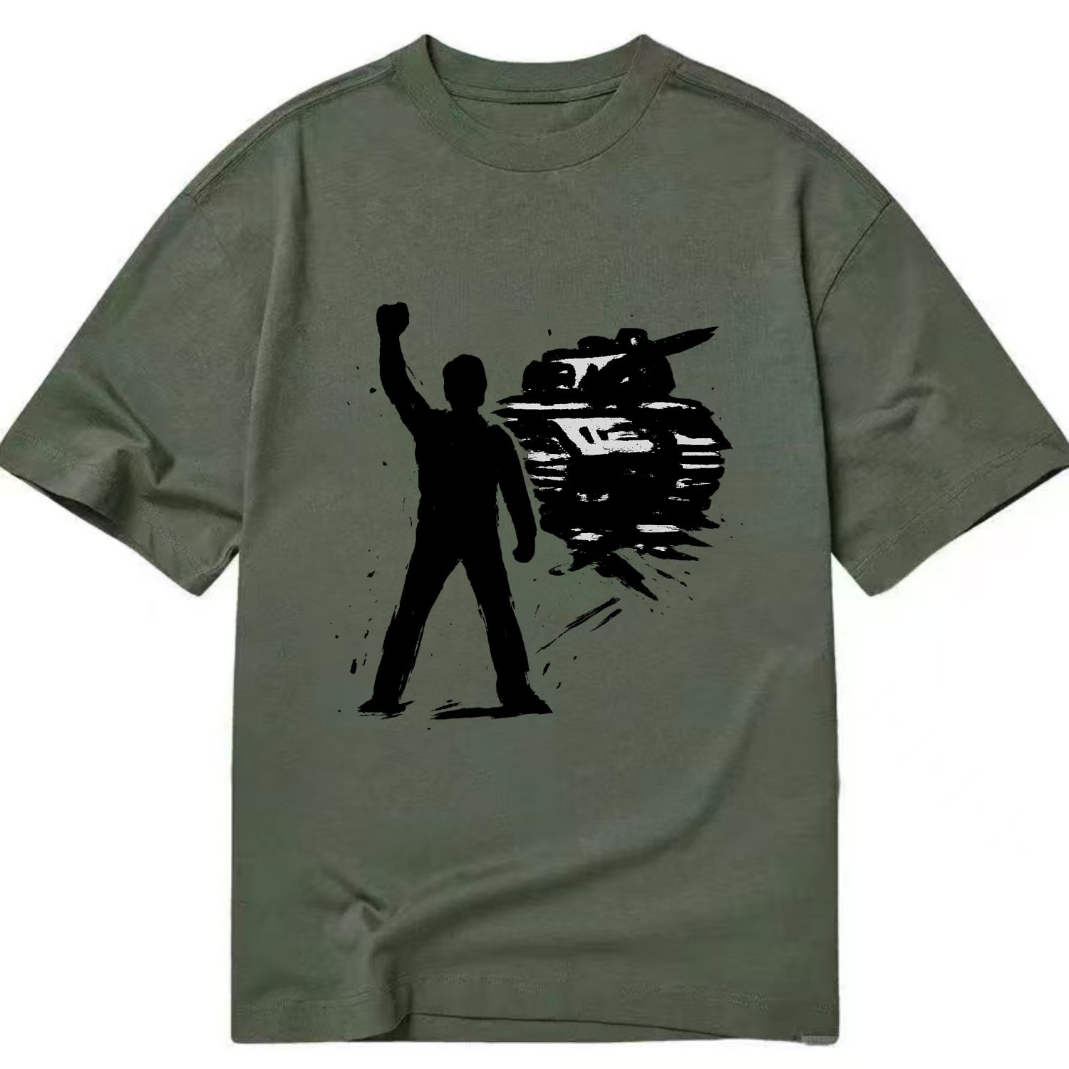 Single figure standing against tank - courage and resistance ink art - Classic T-shirt - Army Green