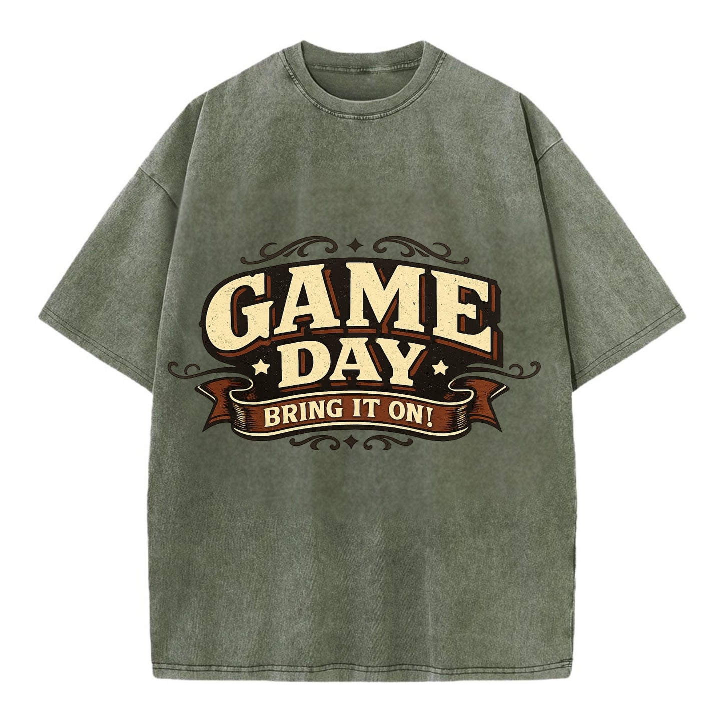 Bold typography design - "GAME DAY" - competition ready, bring it on - Vintage T-shirt - Army Green