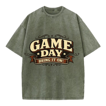 Bold typography design - "GAME DAY" - competition ready, bring it on - Vintage T-shirt - Army Green