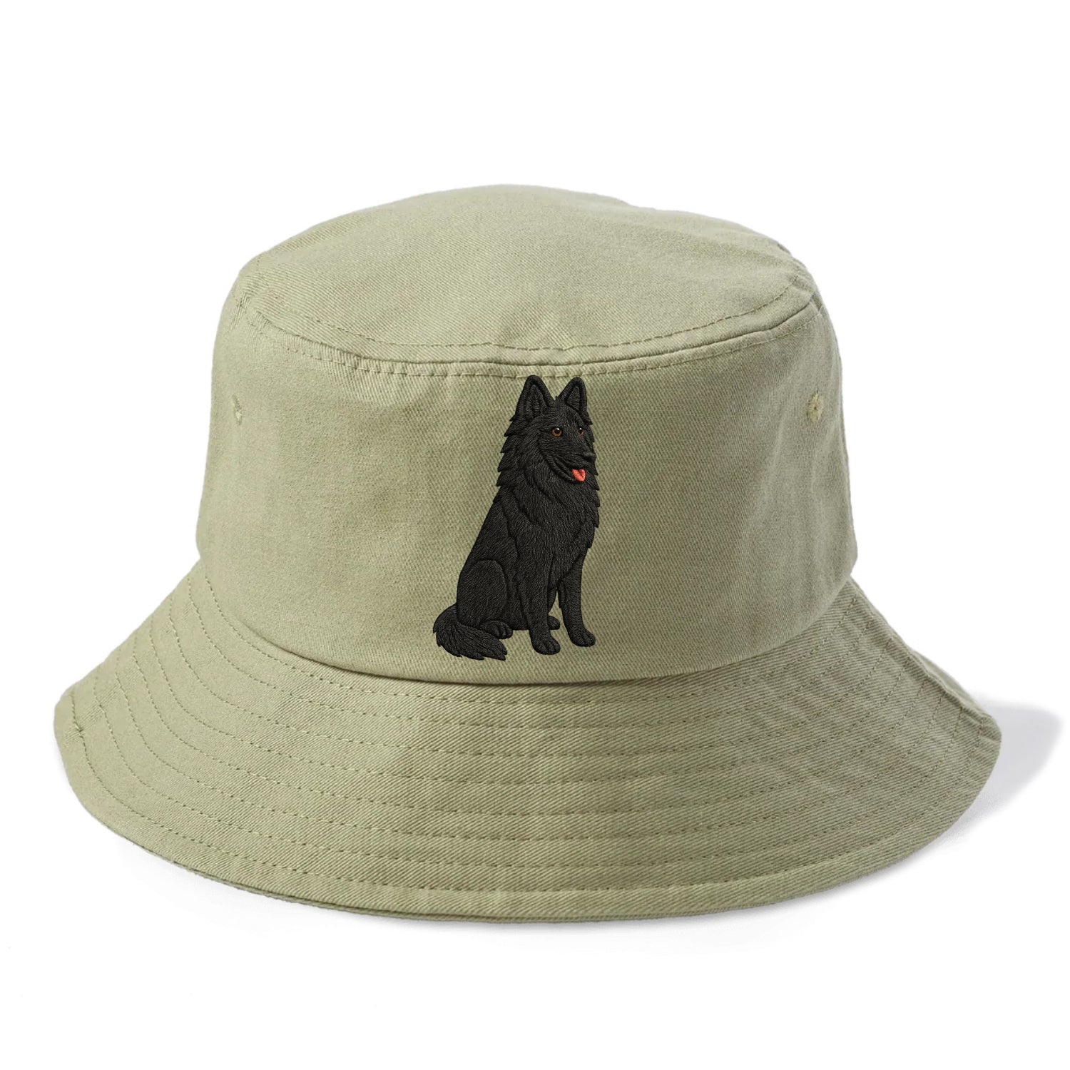 Belgian Sheepdog - Black long-haired embroidered pose - Bucket Hat - Army Green
