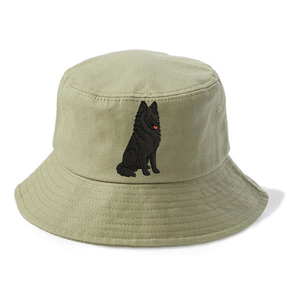 Belgian Sheepdog - Black long-haired embroidered pose - Bucket Hat - Army Green