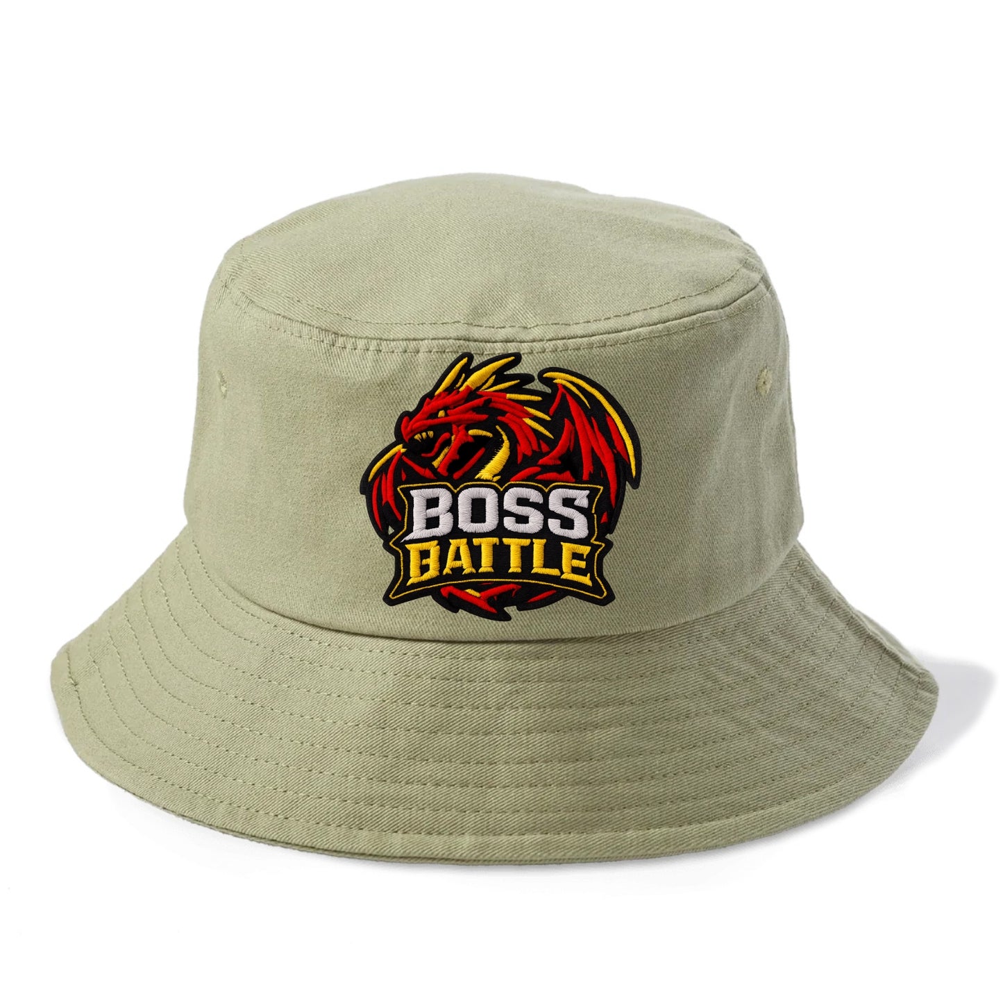 BOSS BATTLE - dragon silhouette in red and gold , raid - Bucket Hat - Army Green