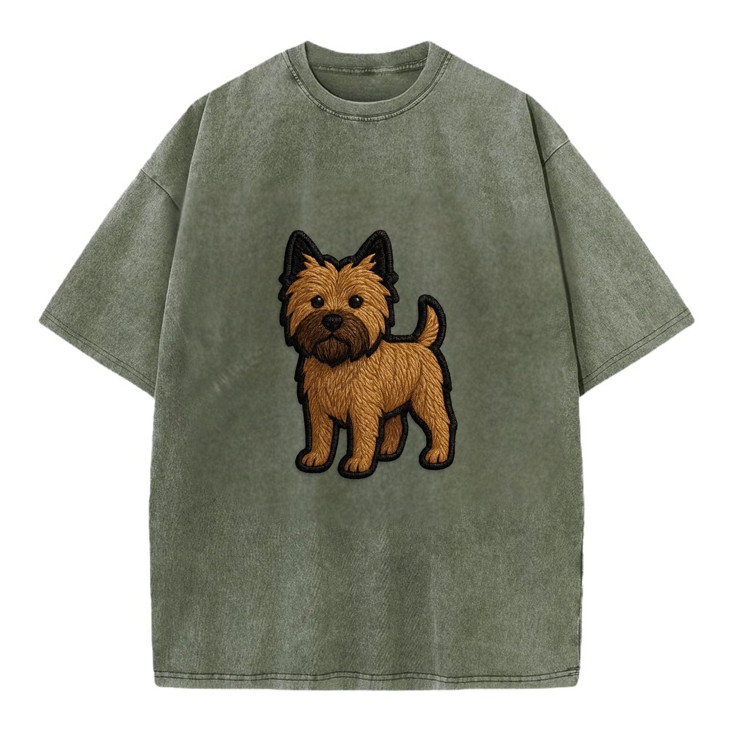 Cairn Terrier - Modern shaggy design wit - Vintage T-shirt - Army Green