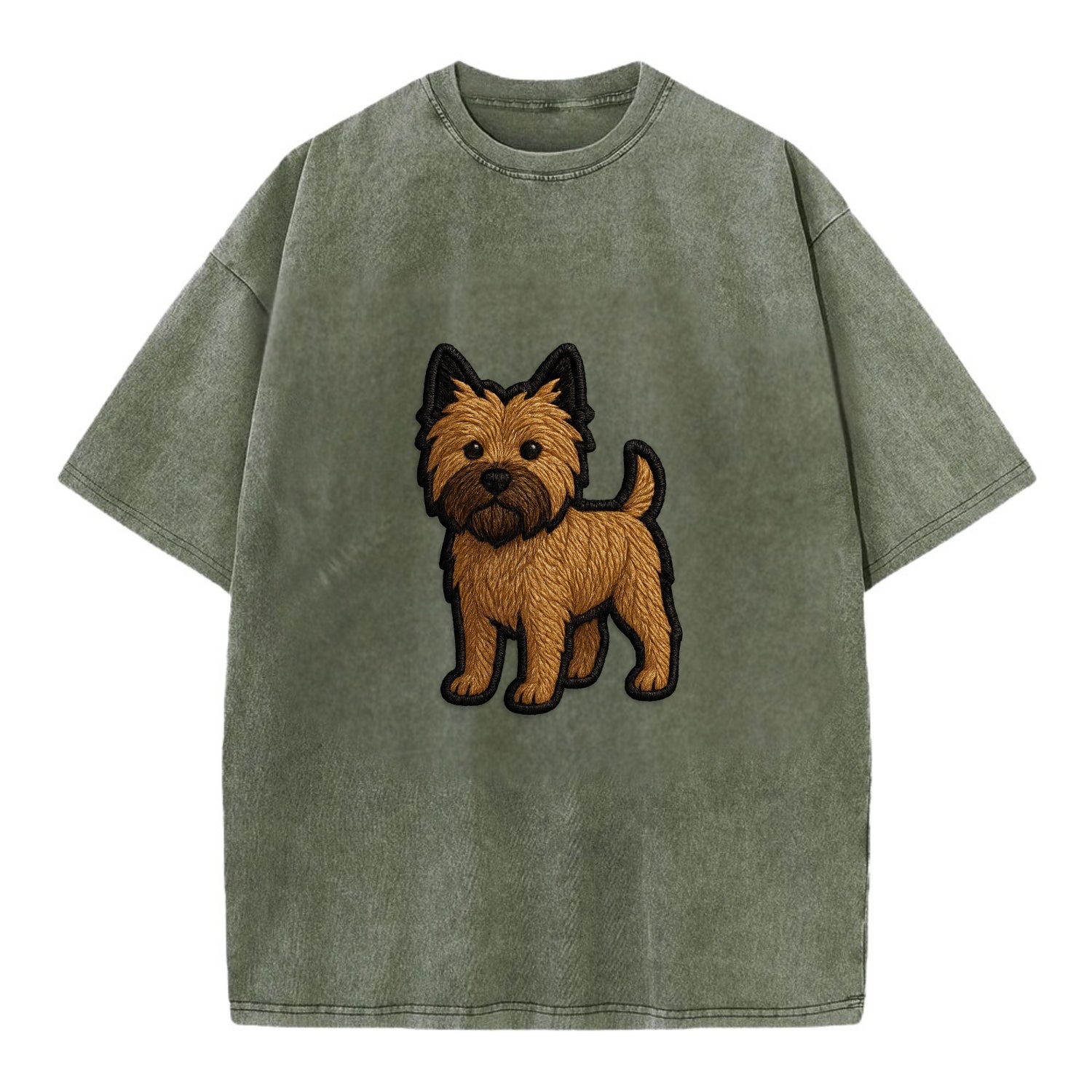 Cairn Terrier - Modern shaggy design wit - Vintage T-shirt - Army Green