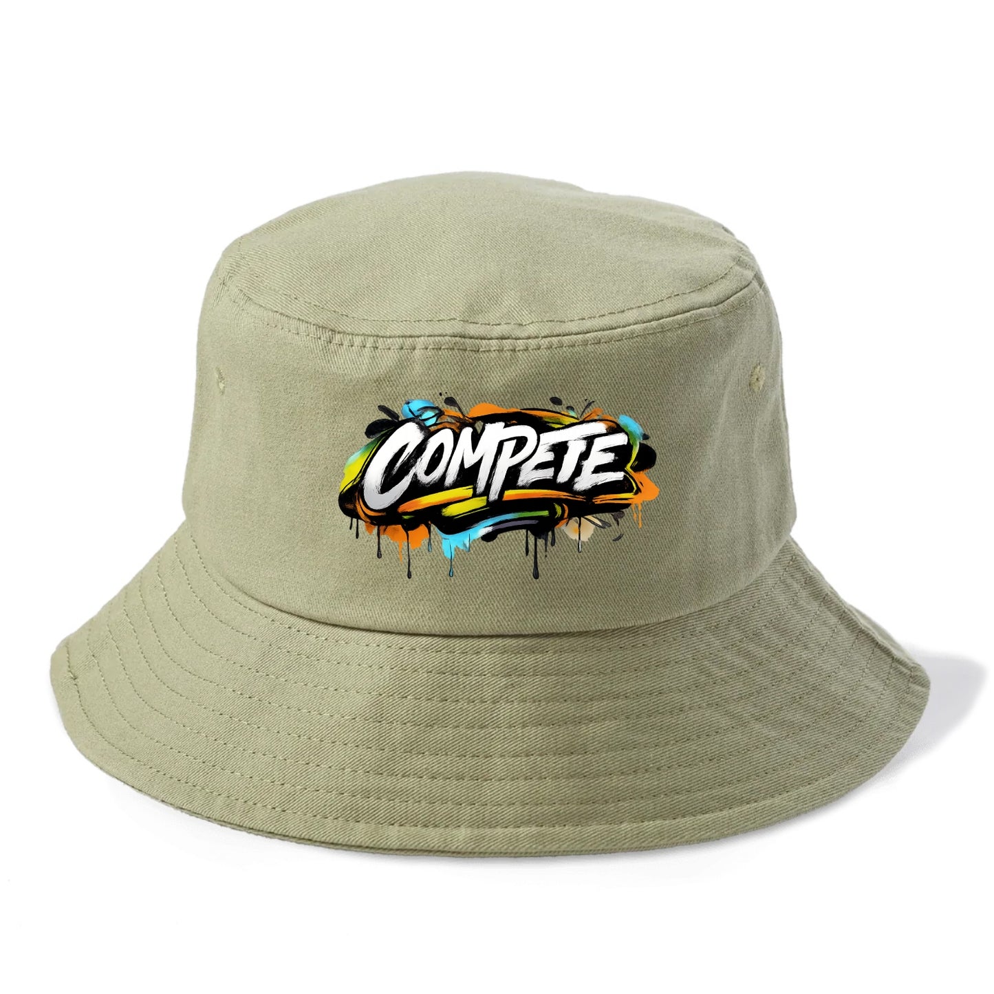 Bold typography design - "COMPETE" - competitive spirit, love the game - Bucket Hat - Army Green