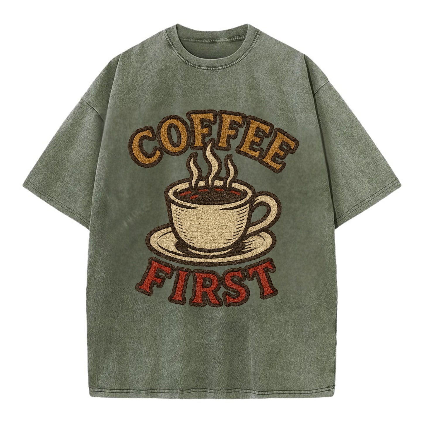 Coffee First  - Vintage T-shirt - Army Green