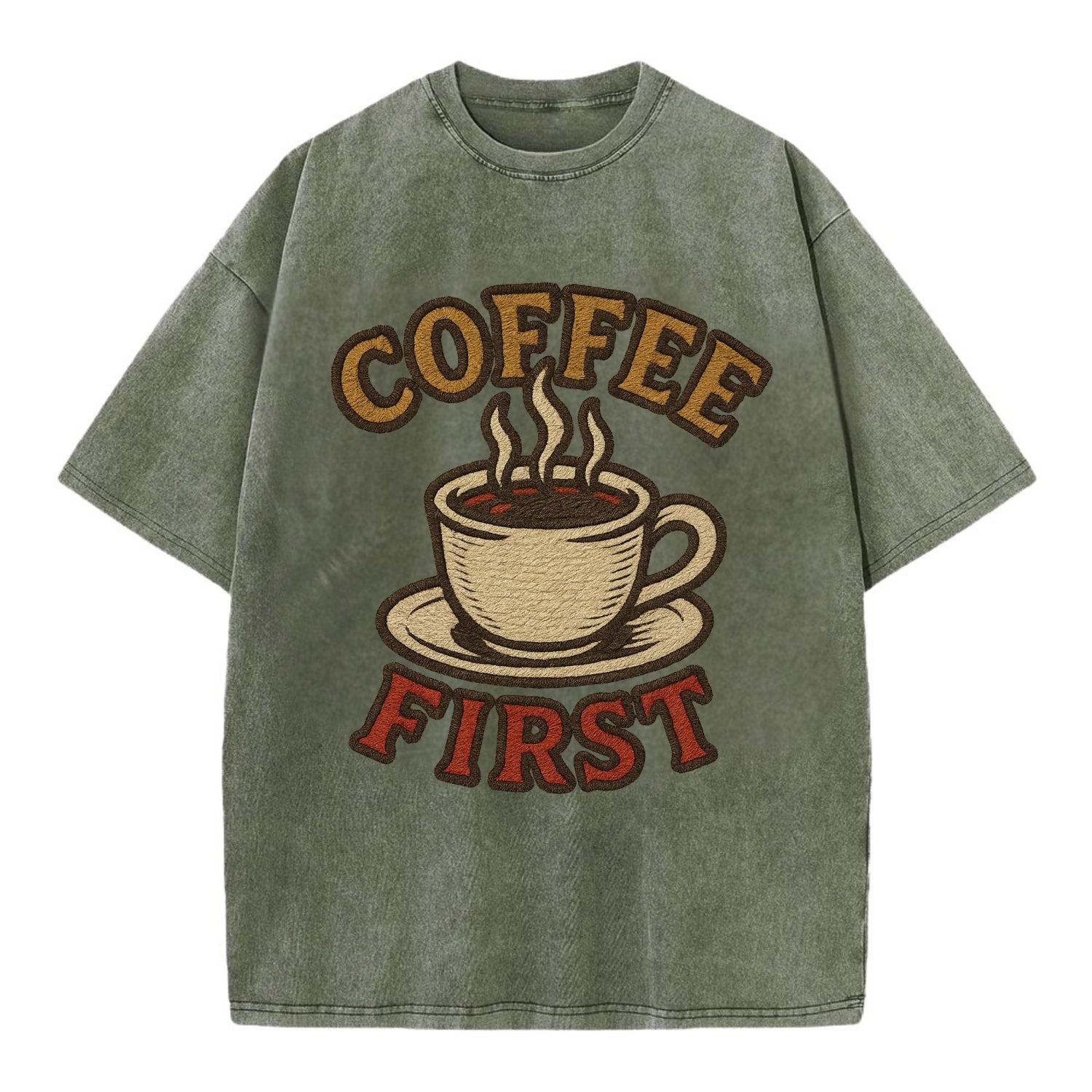 Coffee First  - Vintage T-shirt - Army Green