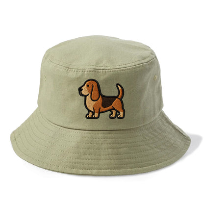 Basset Hound - Trendy low-rider design with prominent black outline - Bucket Hat - Army Green